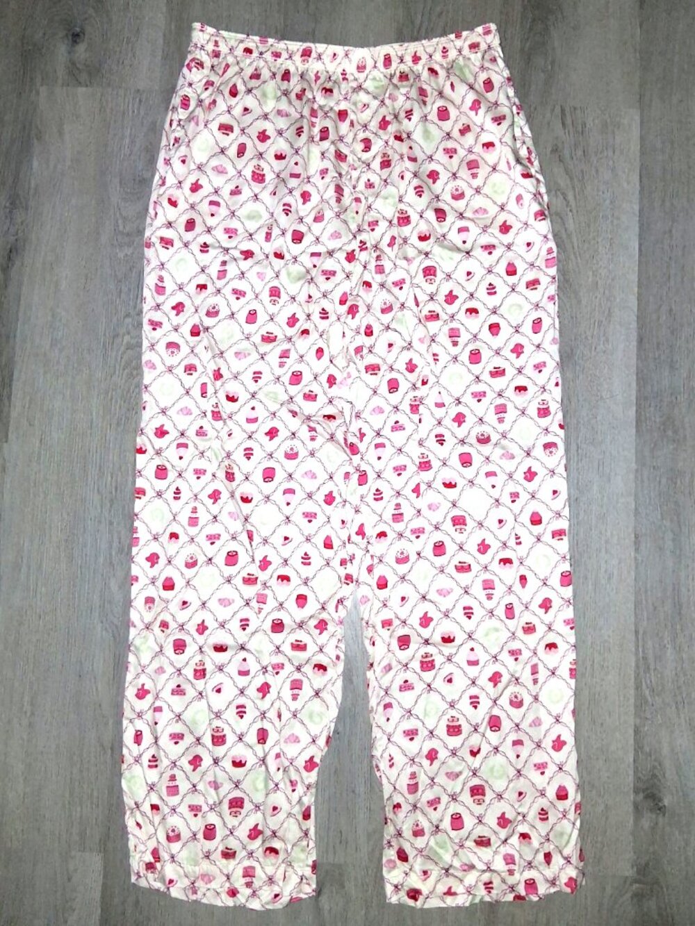 Victoria's Secret PINK Cupcake Dessert Dog Logo Pajama Pants Sleep Bottoms LARGE